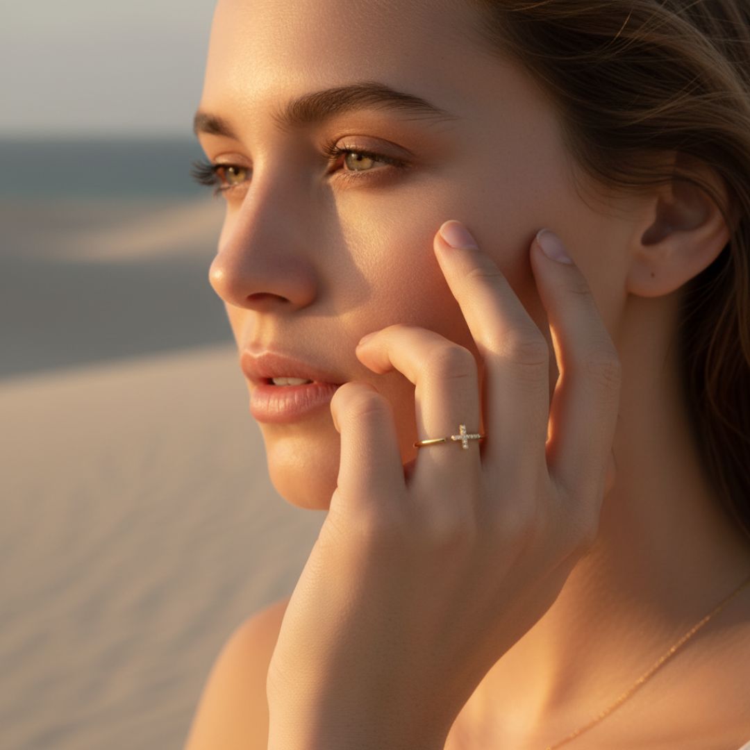 Elegante open manchet ring - zijwaarts kruis ontwerp in goud plating, hypoallergeen
