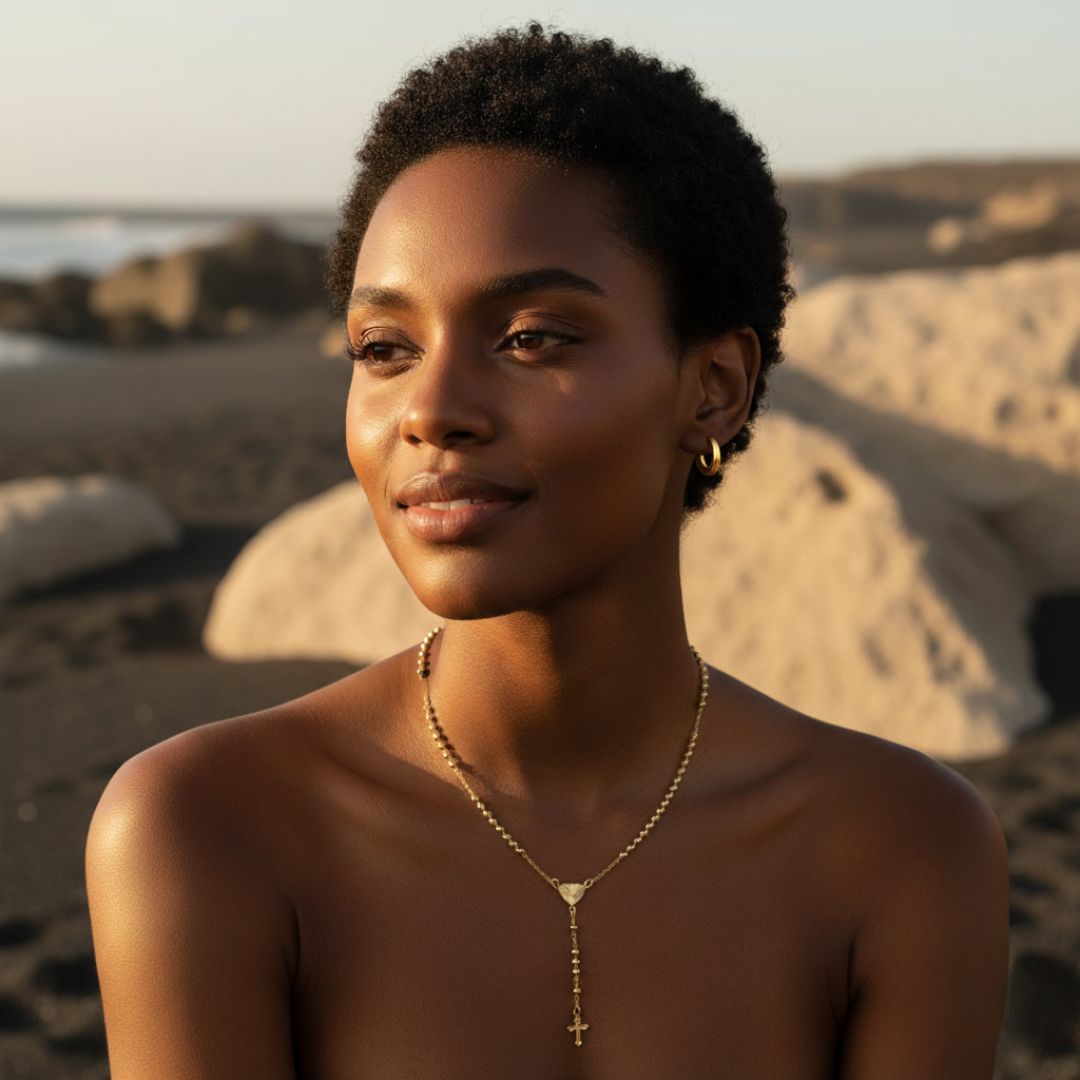 Elegant Pearl Mary Rosary Cross Necklace - Gold Filled