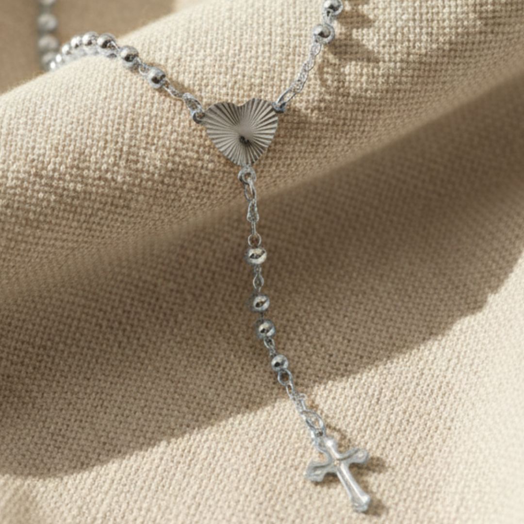 Elegant Pearl Mary Rosary Cross Necklace - Gold Filled