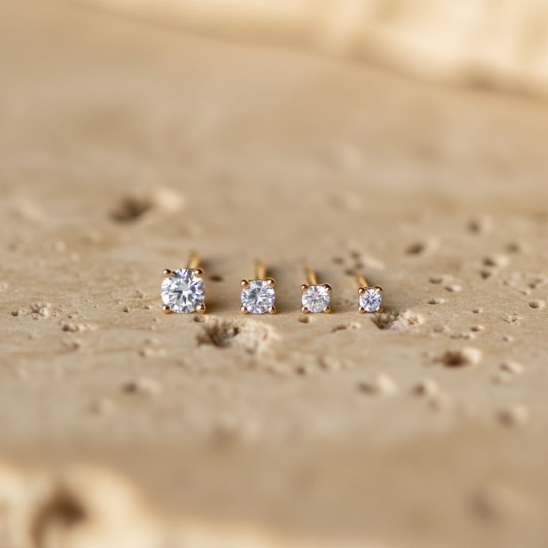 Elegant Sterling Silver Solitaire Stud Earrings with Gold Plating