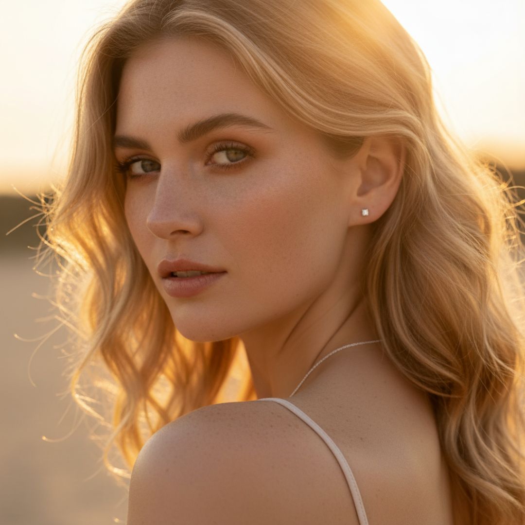 Solitaire Gold and Silver Stud Earrings