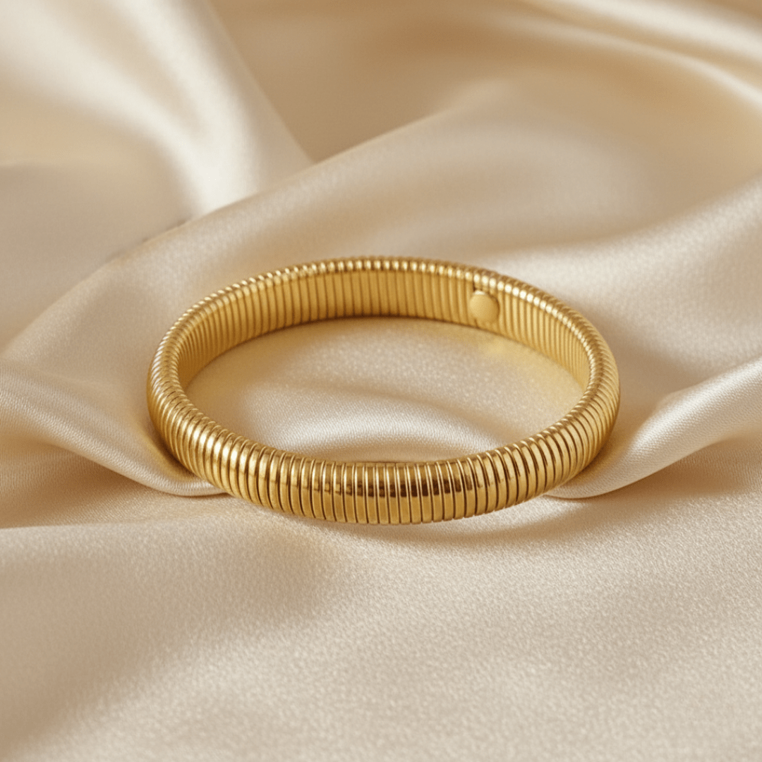 Elegant Stretch Bangle Bracelet - Gold Plated Stainless Steel, Water Resistant, Hypoallergenic