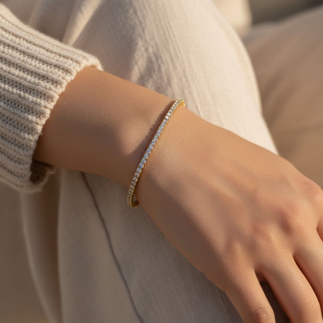 Elegant Tennis Bracelet with CZ Stones, Latch Clasp, Hypoallergenic