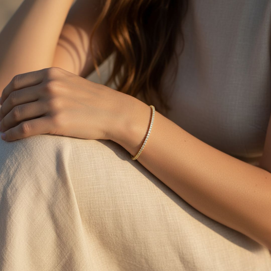 Elegant Tennis Bracelet with CZ Stones, Latch Clasp, Hypoallergenic