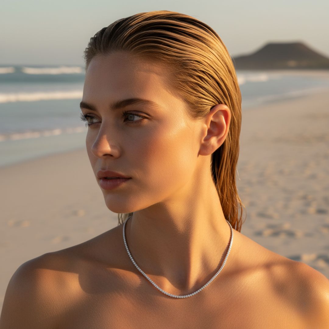 Elegant Thin Tennis Necklace - Rhodium Plated Brass with Cubic Zirconia