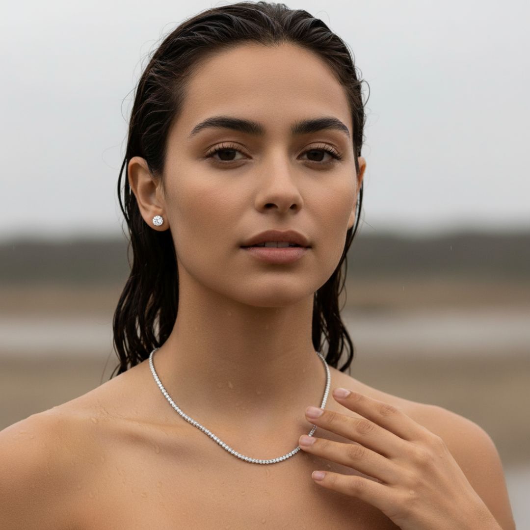 Elegant Thin Tennis Necklace - Rhodium Plated Brass with Cubic Zirconia