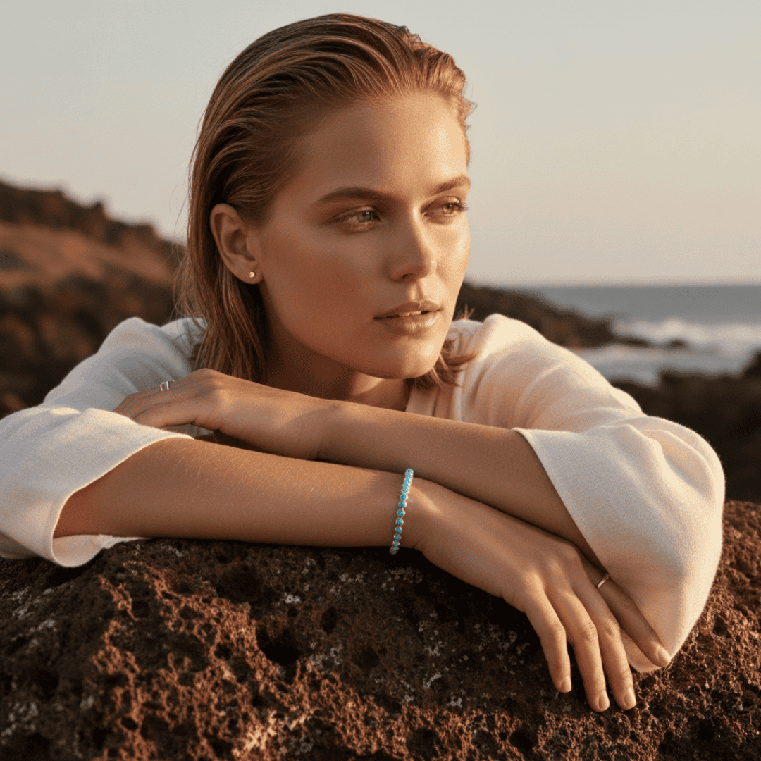 Elegante turquoise tennisarmband - verguld, hypoallergeen