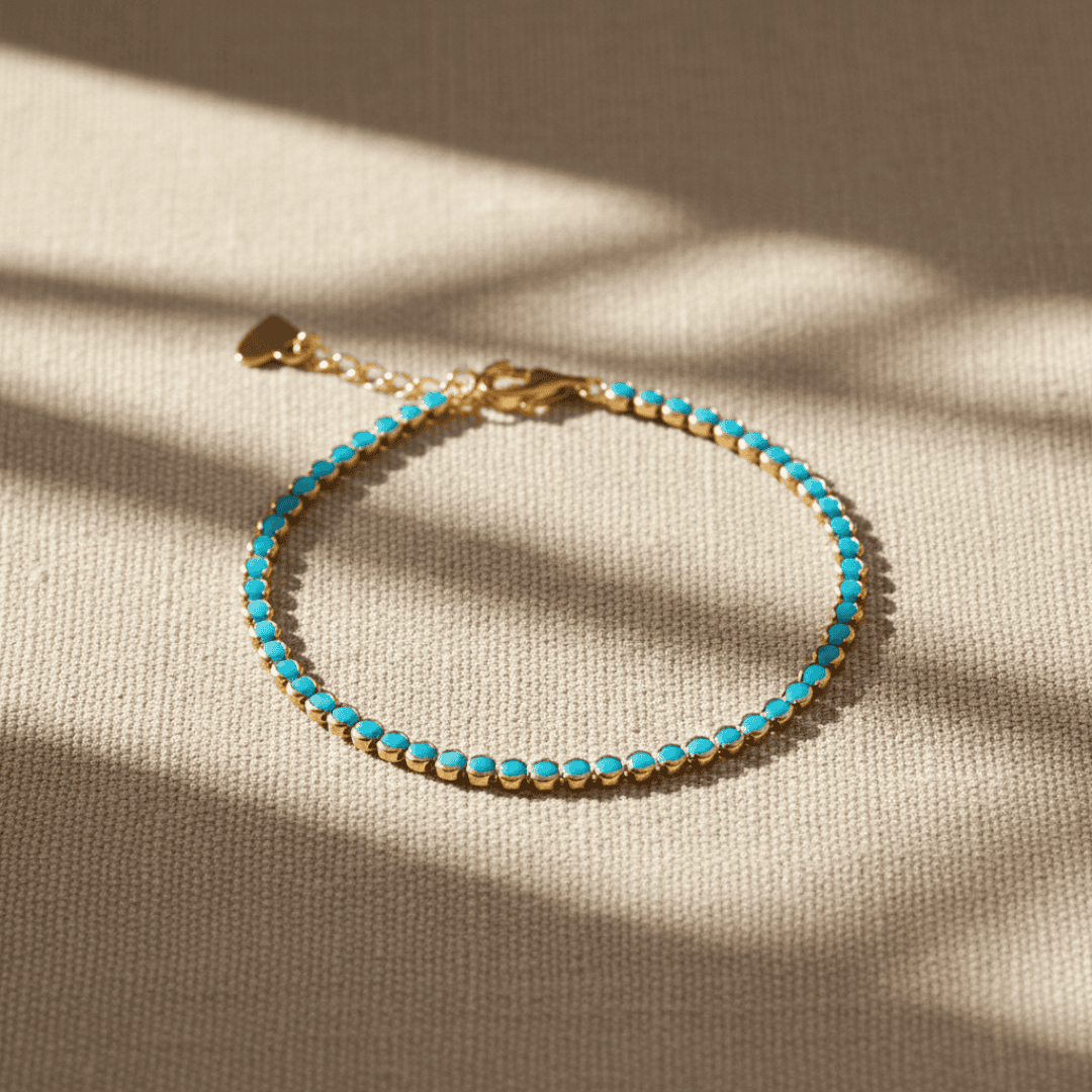 Elegante turquoise tennisarmband - verguld, hypoallergeen