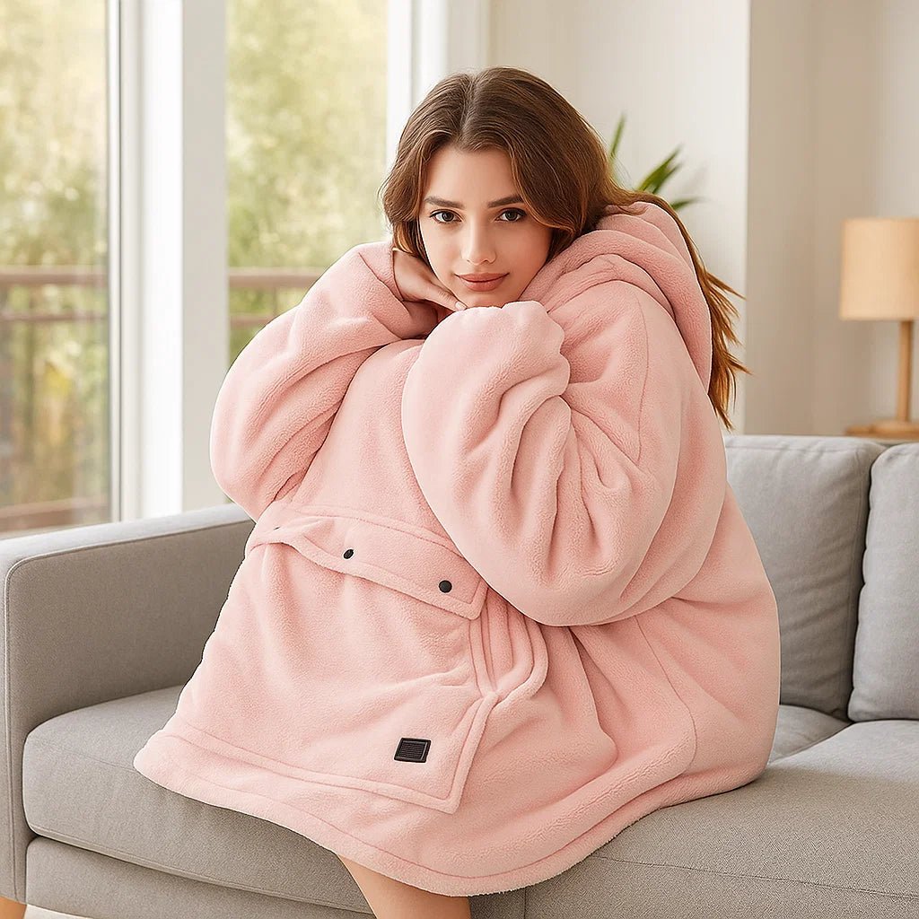 WarmHug - Manta Aquecida com Capuz Oversized com Tecnologia de Autoaquecimento USB