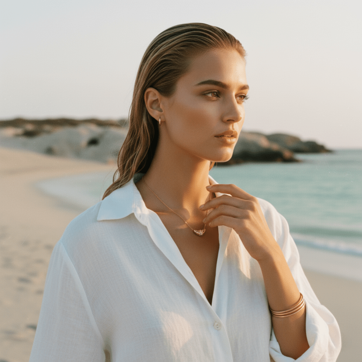 Glitter Croissant Necklace - Adjustable Gold-Colored Stainless Steel Design