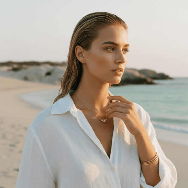 Glitter Croissant Necklace - Adjustable Gold-Colored Stainless Steel Design