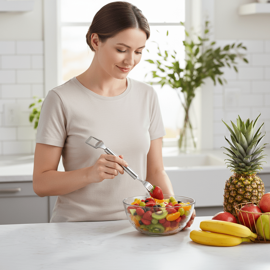HandyFruit Pro – Dubbel mes en vork voor moeiteloze fruitbereiding