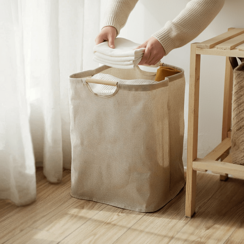 LuxeFold Hamper – Elegant Cotton-Linen Laundry Organizer