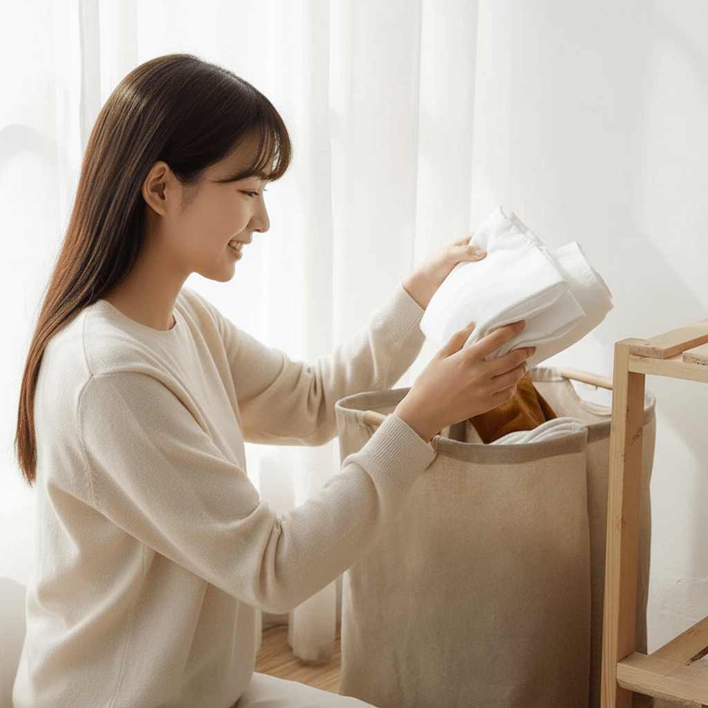 LuxeFold Wasmand – Elegante Katoen-Linnen Wasorganisatie