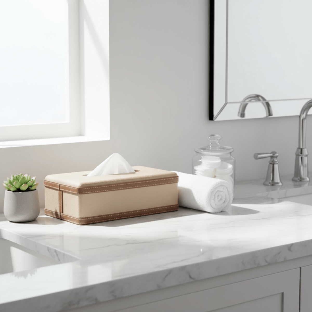 LuxeTiera Leather Tissue Box Holder | Elegant handcrafted leatherite organizer for home, office, and car