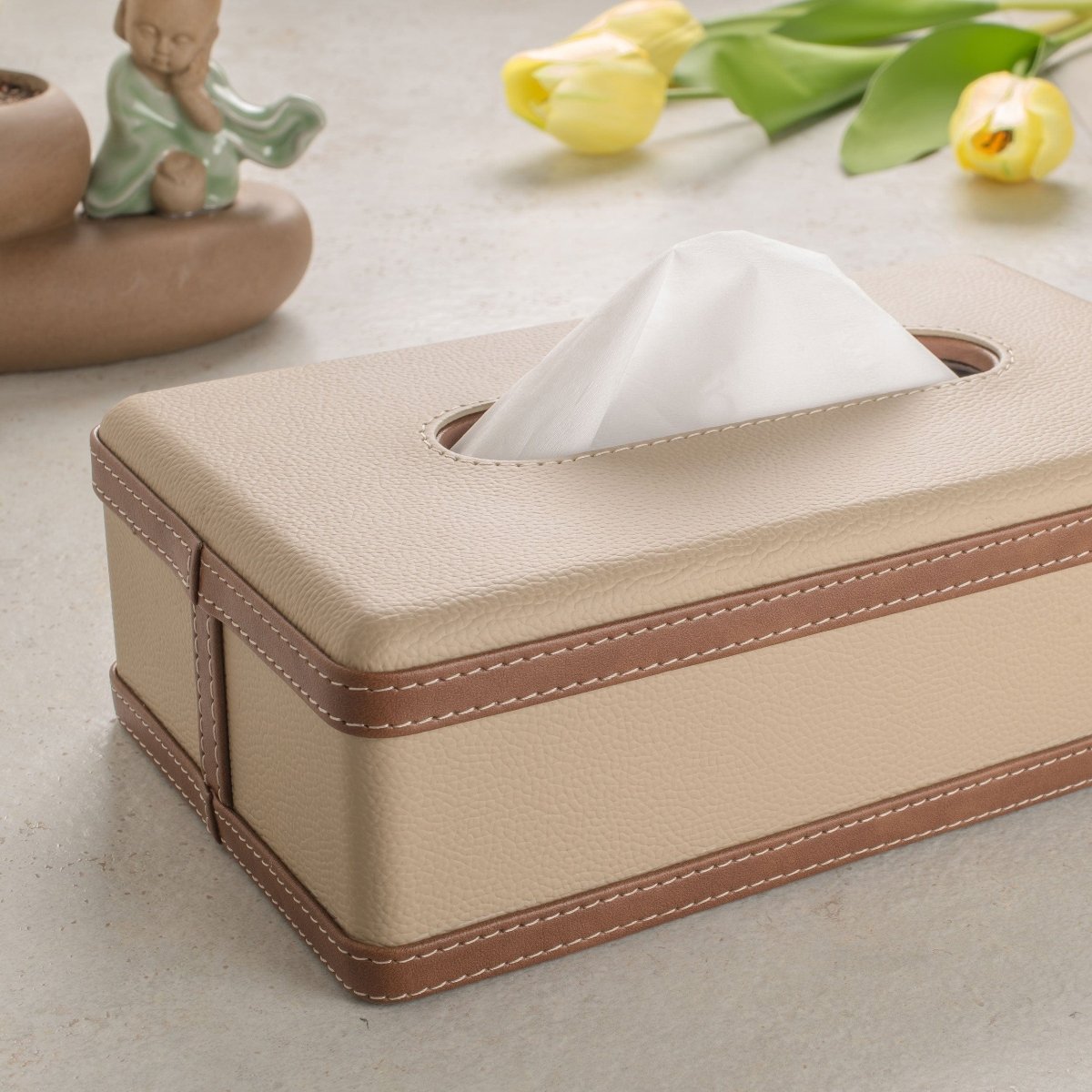 LuxeTiera Leather Tissue Box Holder | Elegant handcrafted leatherite organizer for home, office, and car