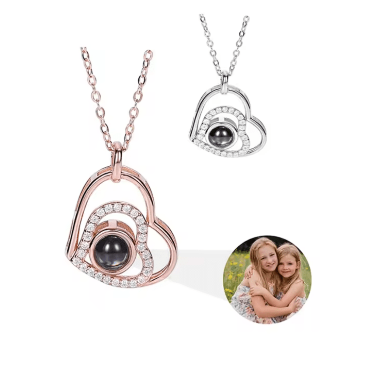 MEMORIA – Collar personalizado con proyección de foto y colgante en forma de corazón