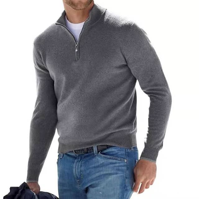 MERINOV - Maglione con zip da uomo in merino con scollo a V per l'eleganza di tutti i giorni