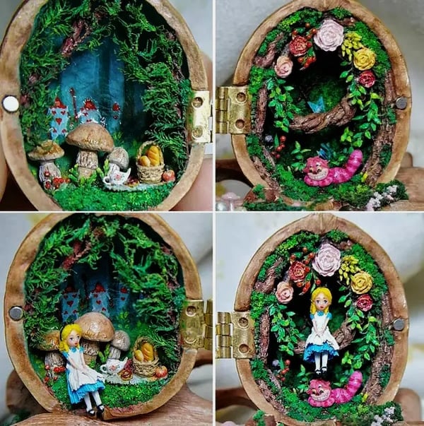 NATUREHAVEN – Handgemaakte poppenhuis van walnotenschil voor unieke miniatuurdecoratie