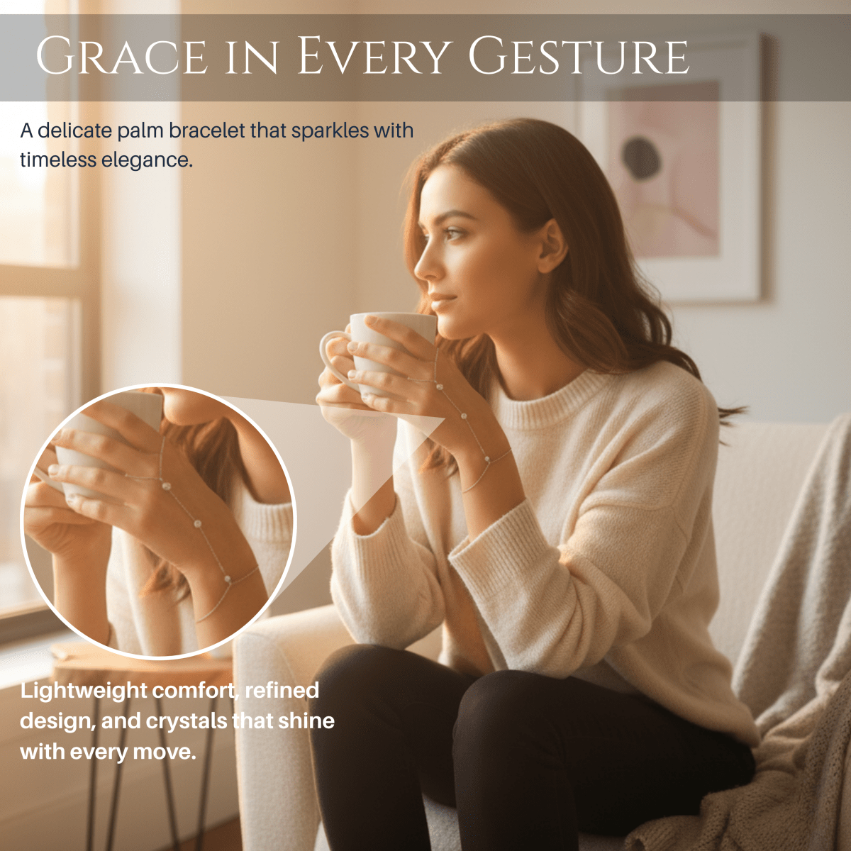 PalmGrace – Verstelbare Vinger Ring Palm Armband met Stralende Kristallen