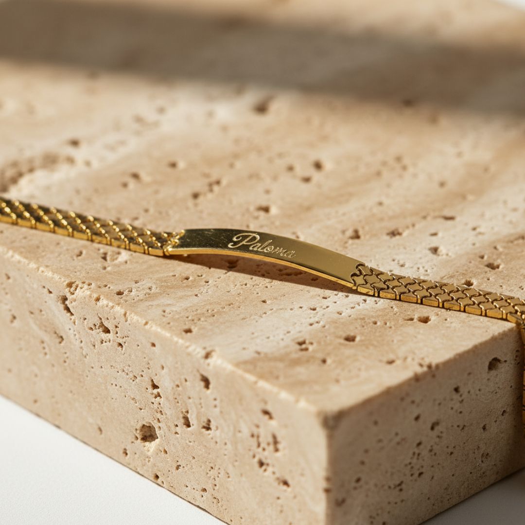 Gepersonaliseerde graveerbare ID-armband - goud- of rhodiumgeplateerd, handgemaakt