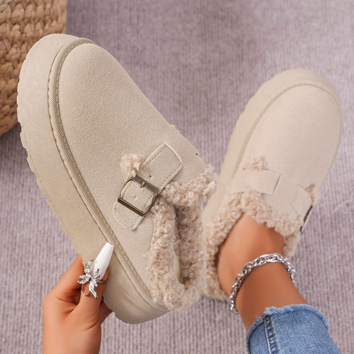 PLUSHORIA – Zapatillas de casa de felpa acogedoras para mujer