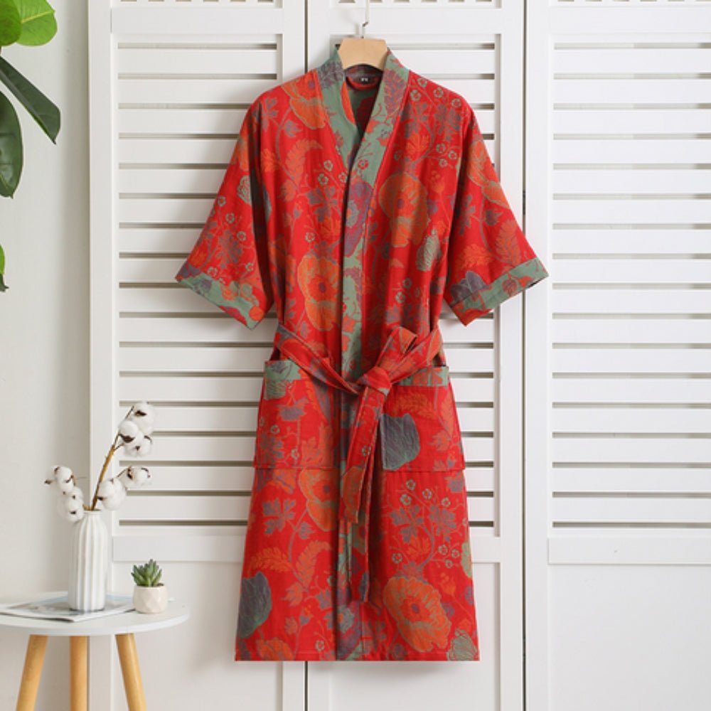 PrintLuxe Badjas – Bedrukte katoenen badjas met retro bloemenpatroon