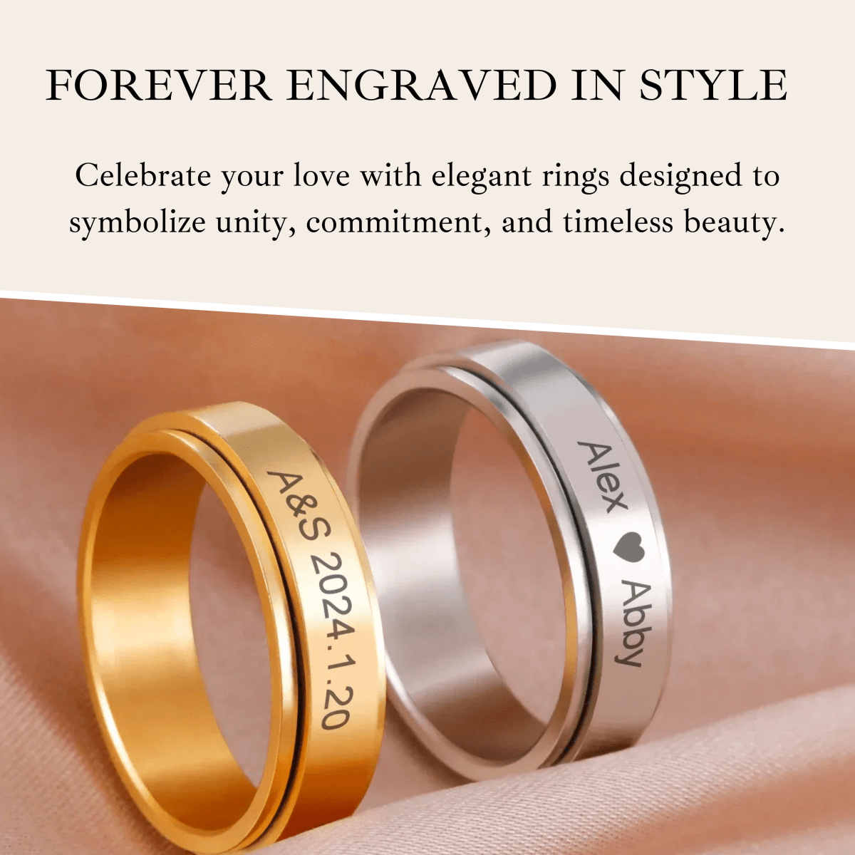 REVOLVEA – Bague Spinner Personnalisée en Acier Inoxydable pour Couples