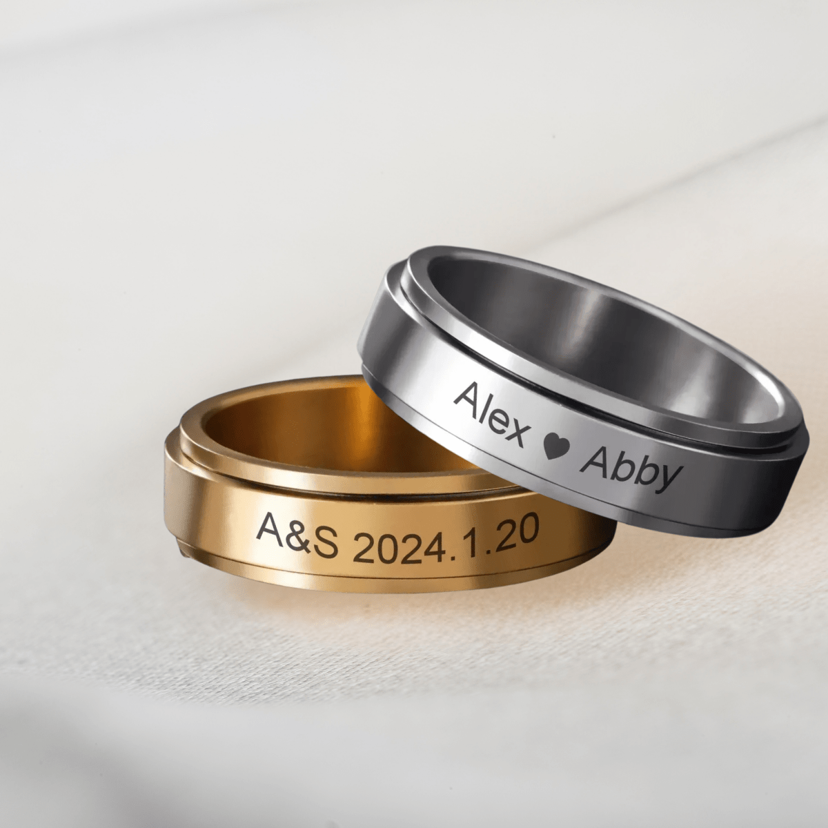 REVOLVEA – Bague Spinner Personnalisée en Acier Inoxydable pour Couples