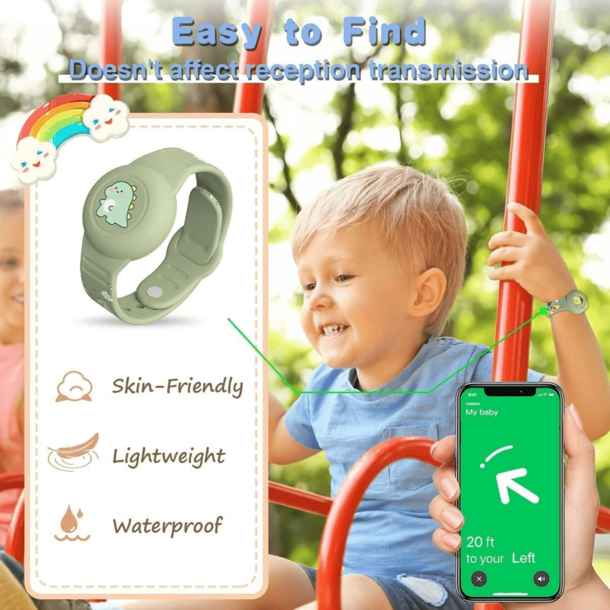 SAFESNUG – Bracelet Airtag pour enfants avec design dinosaure amusant