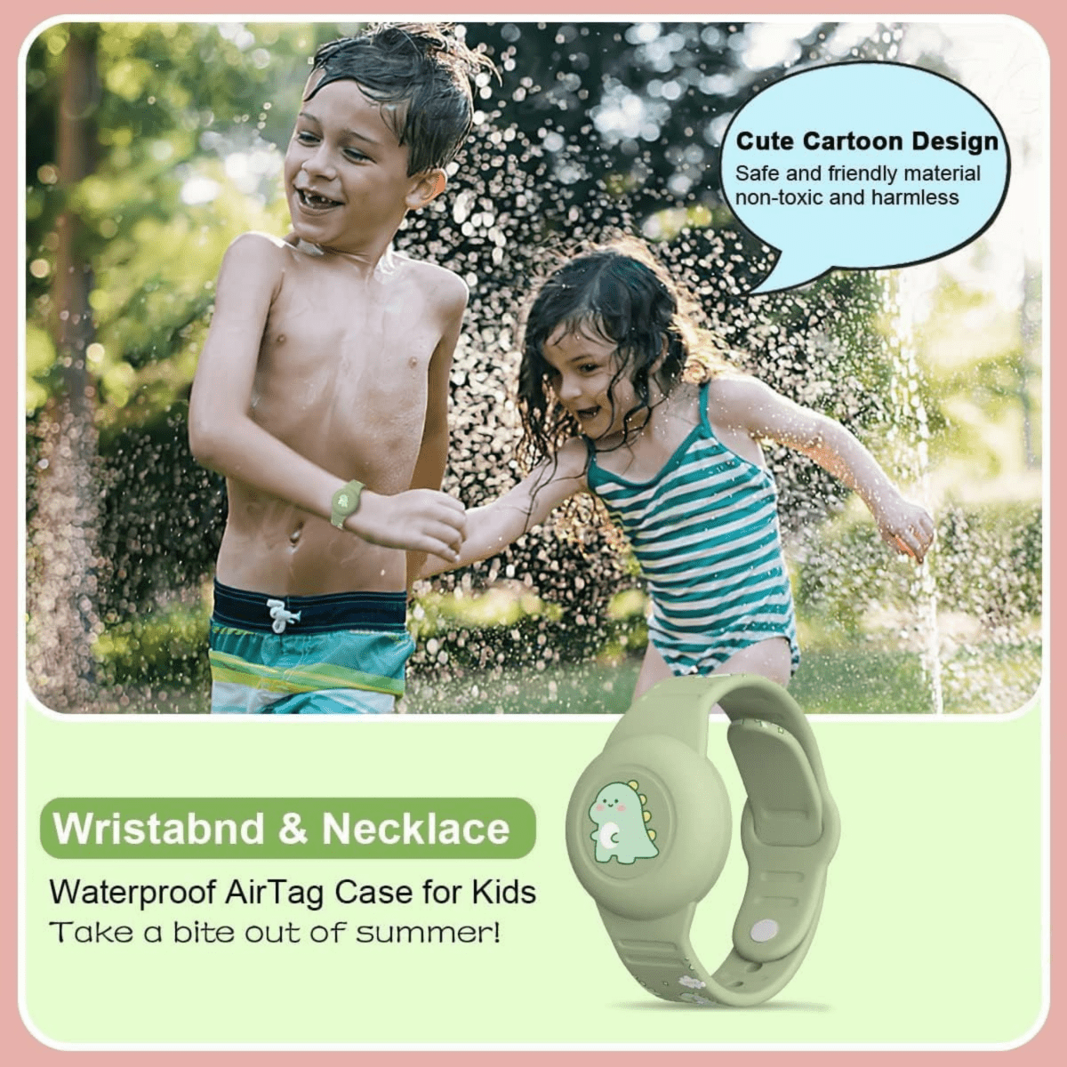 SAFESNUG – Bracelet Airtag pour enfants avec design dinosaure amusant