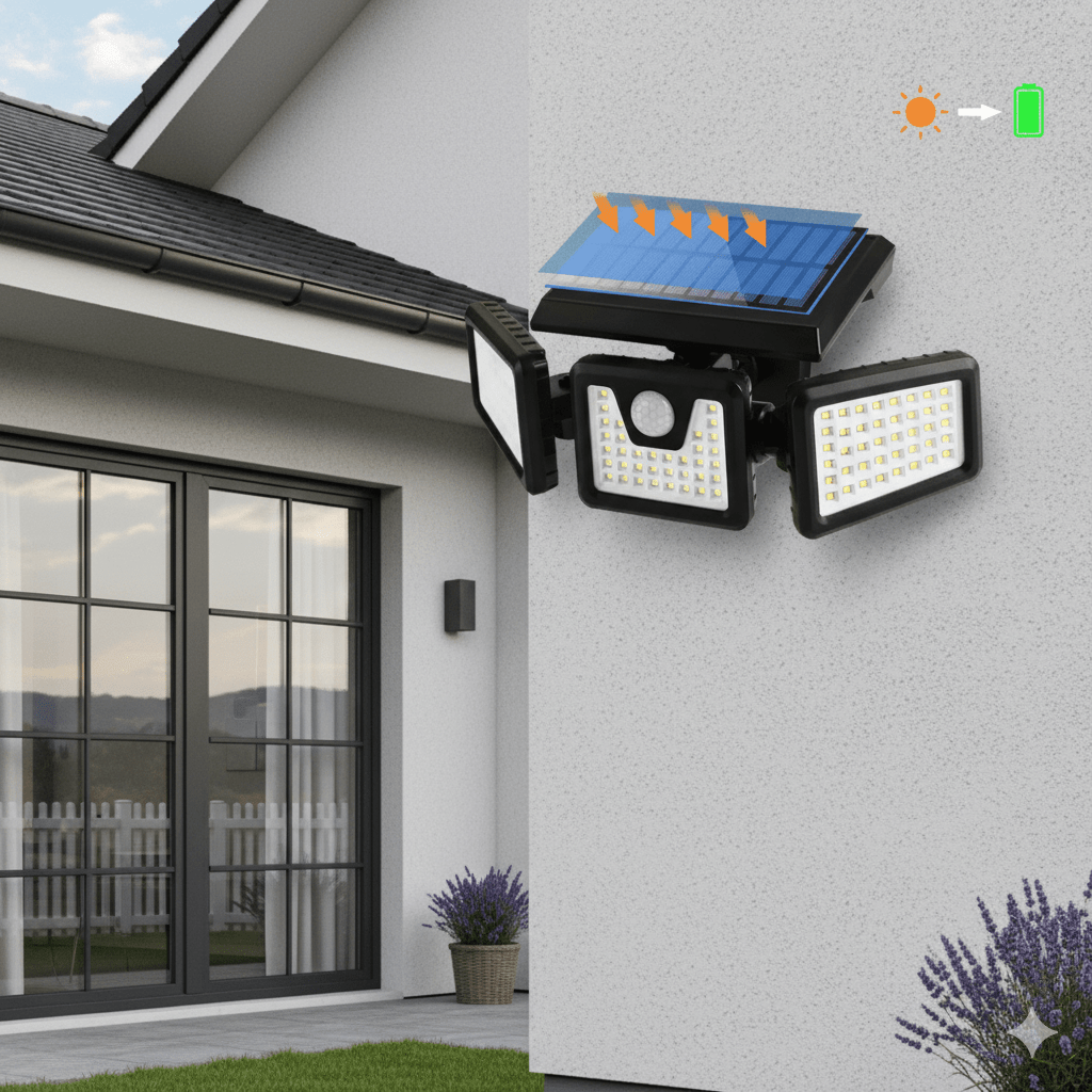 SOLARMAX – Lâmpada Solar de Parede Rotativa 360° para Segurança e Iluminação Exterior