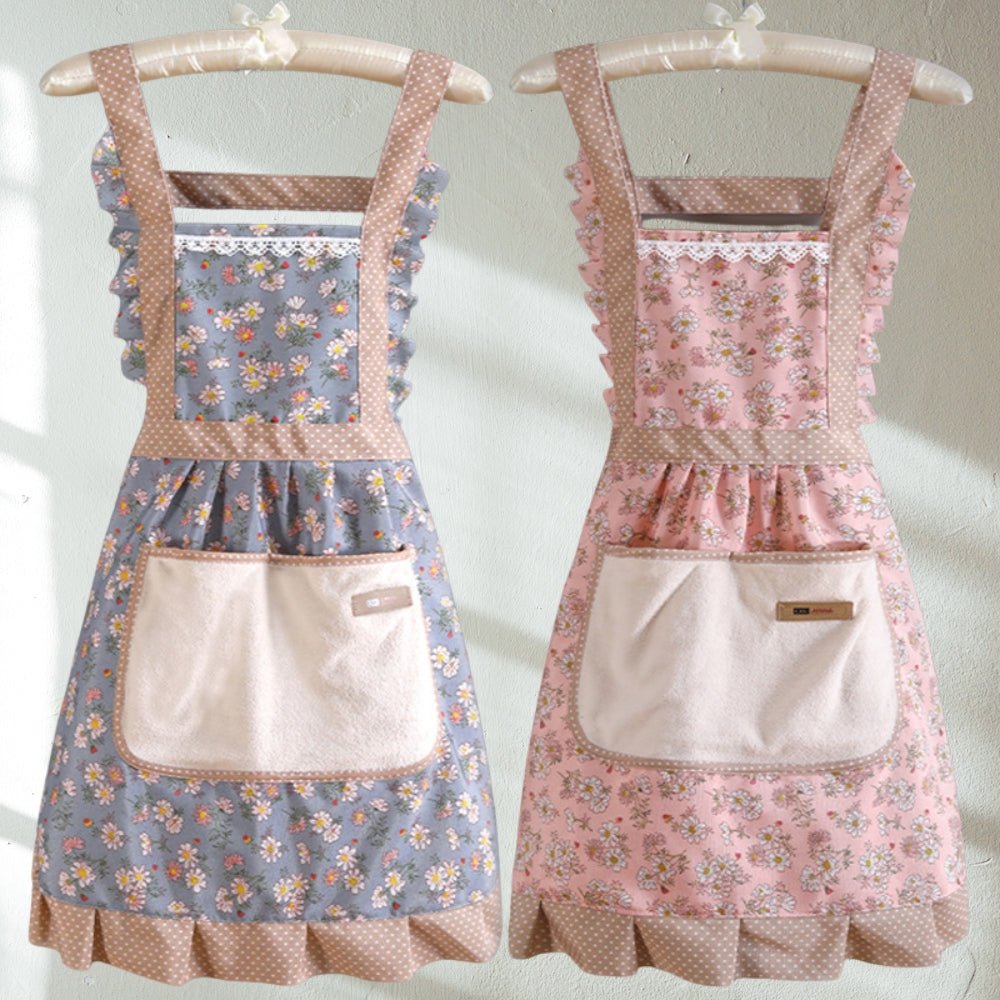 Floral Design Kitchen Apron - Waterproof & Oil-Resistant Cotton Cooking Gear 1