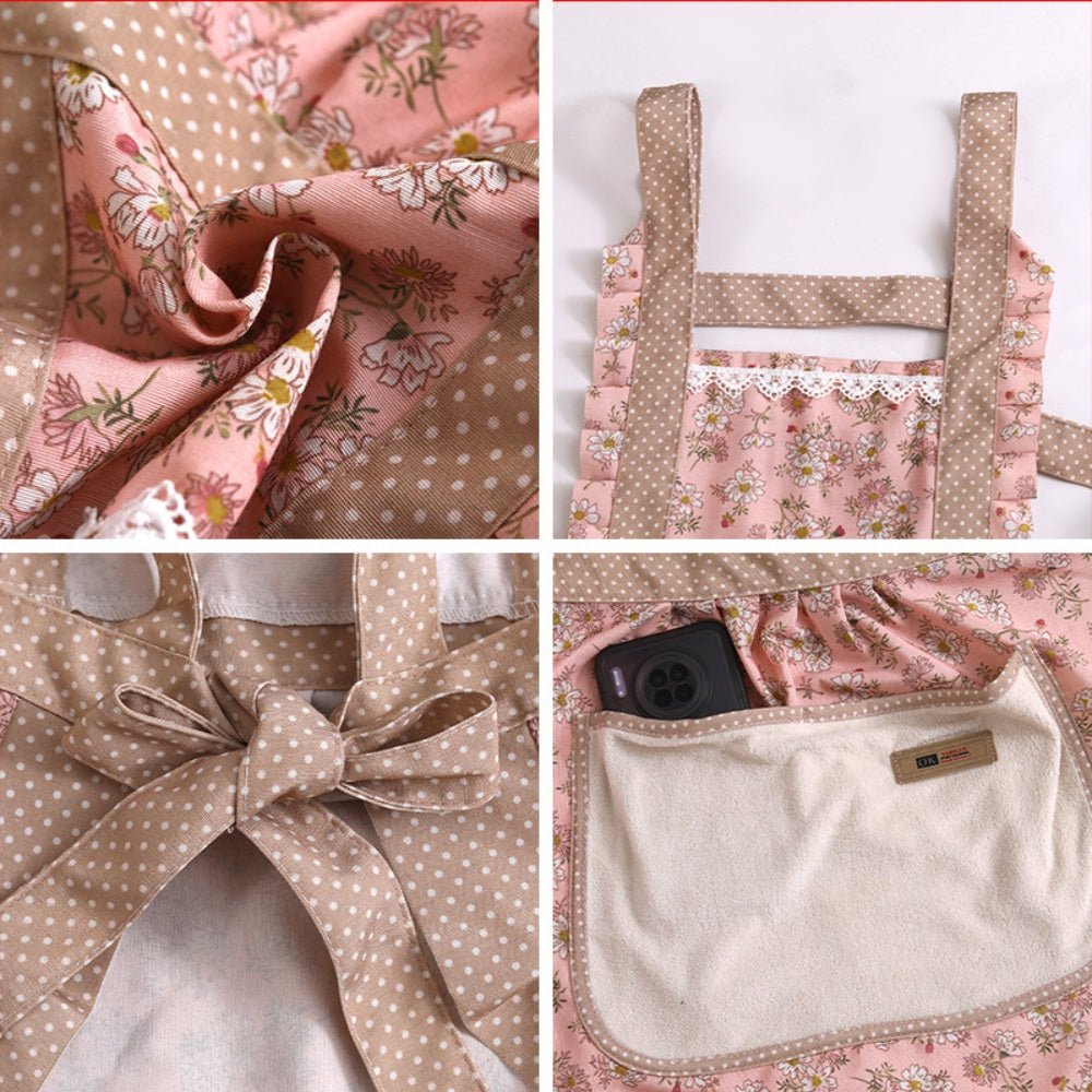 Floral Design Kitchen Apron - Waterproof & Oil-Resistant Cotton Cooking Gear 5