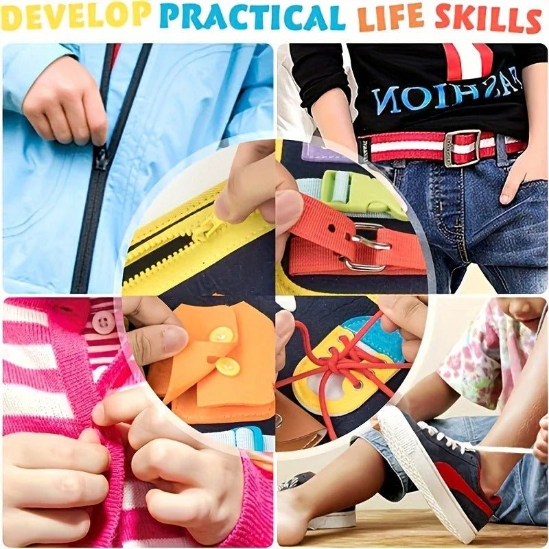 Livro Sensorial WonderTots Montessori – Aventura de Aprendizagem Inicial para Idades 2–5 com Armazenamento Interativo em Feltro