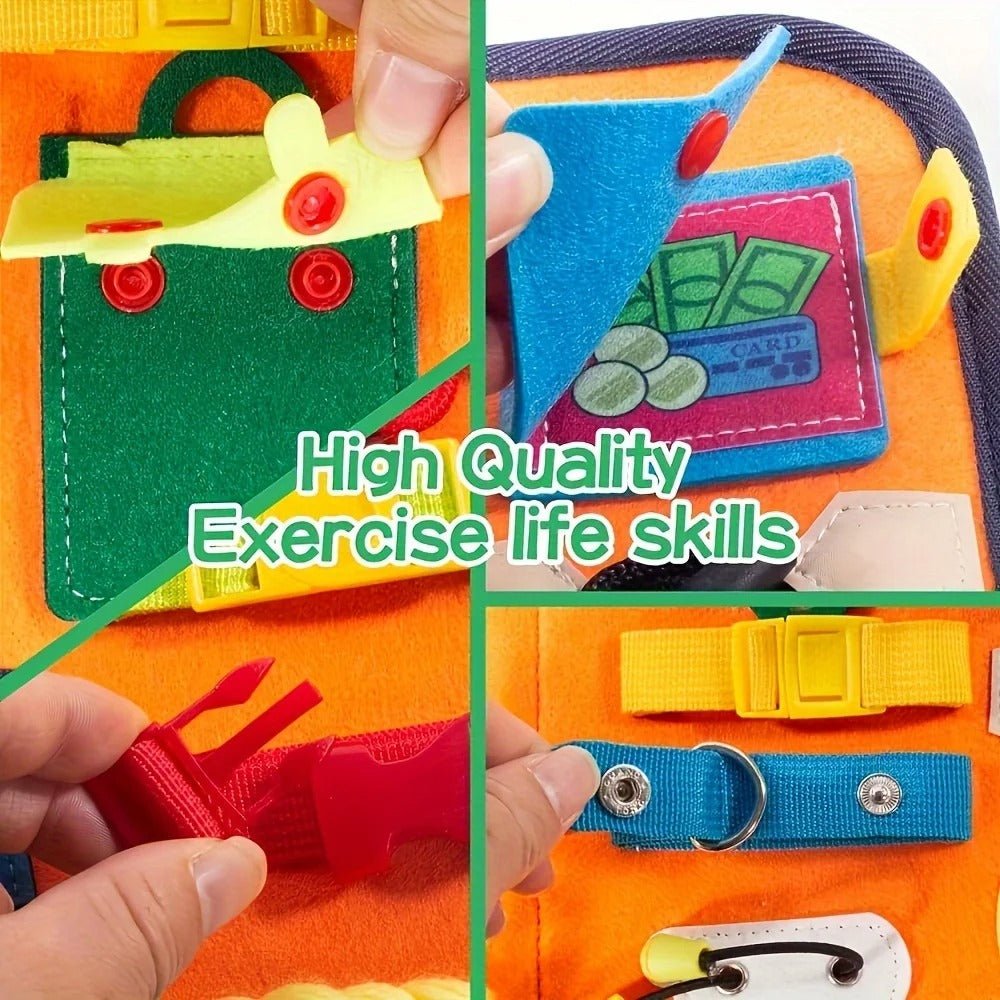 Livro Sensorial WonderTots Montessori – Aventura de Aprendizagem Inicial para Idades 2–5 com Armazenamento Interativo em Feltro
