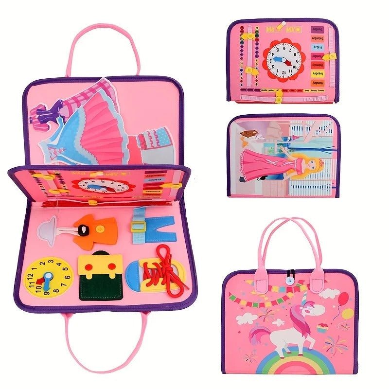 Livro Sensorial WonderTots Montessori – Aventura de Aprendizagem Inicial para Idades 2–5 com Armazenamento Interativo em Feltro