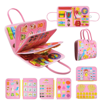 Livro Sensorial WonderTots Montessori – Aventura de Aprendizagem Inicial para Idades 2–5 com Armazenamento Interativo em Feltro