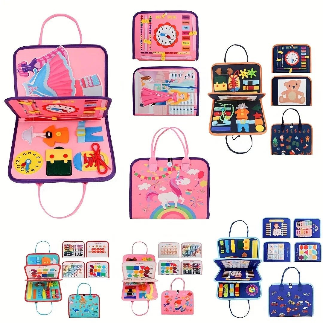 Livro Sensorial WonderTots Montessori – Aventura de Aprendizagem Inicial para Idades 2–5 com Armazenamento Interativo em Feltro