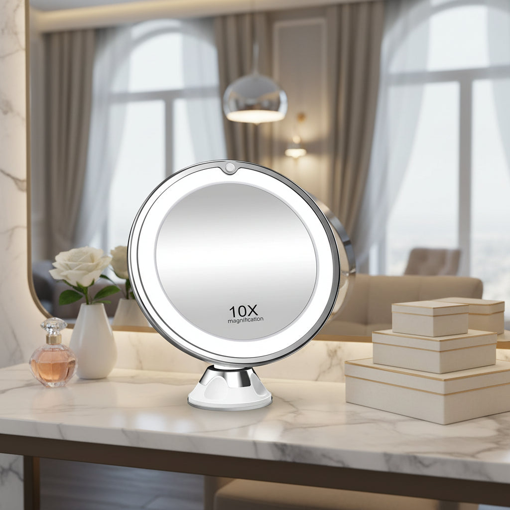 GLAMZOOM – 10x LED Schminkspiegel für präzise Schönheit