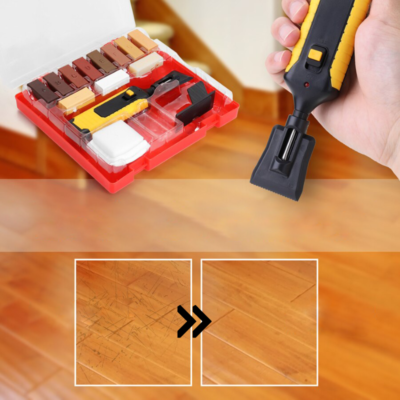 Wooden Floor Repair Kit with Meltable Wax and Heat Pen – 11 Color Options for Seamless Restoration and Easy Use-4