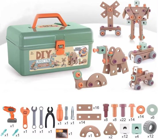 Buildmaster Gereedschapsset - 100-delig constructiespeelgoed voor creatieve kinderen