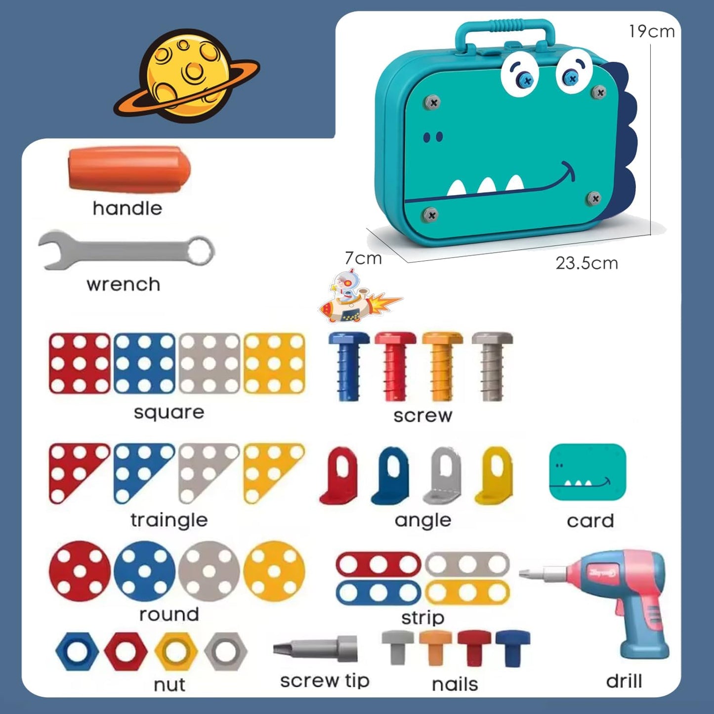 Buildibits Creative Kit - 211-delige bouwset voor kinderen - Ontwikkeling van motorische vaardigheden en fantasierijk spelen met kindvriendelijk gereedschap