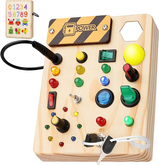 Montessori Board Bright Start – Interactive Wooden Toy with Lights and Switches for Toddlers
