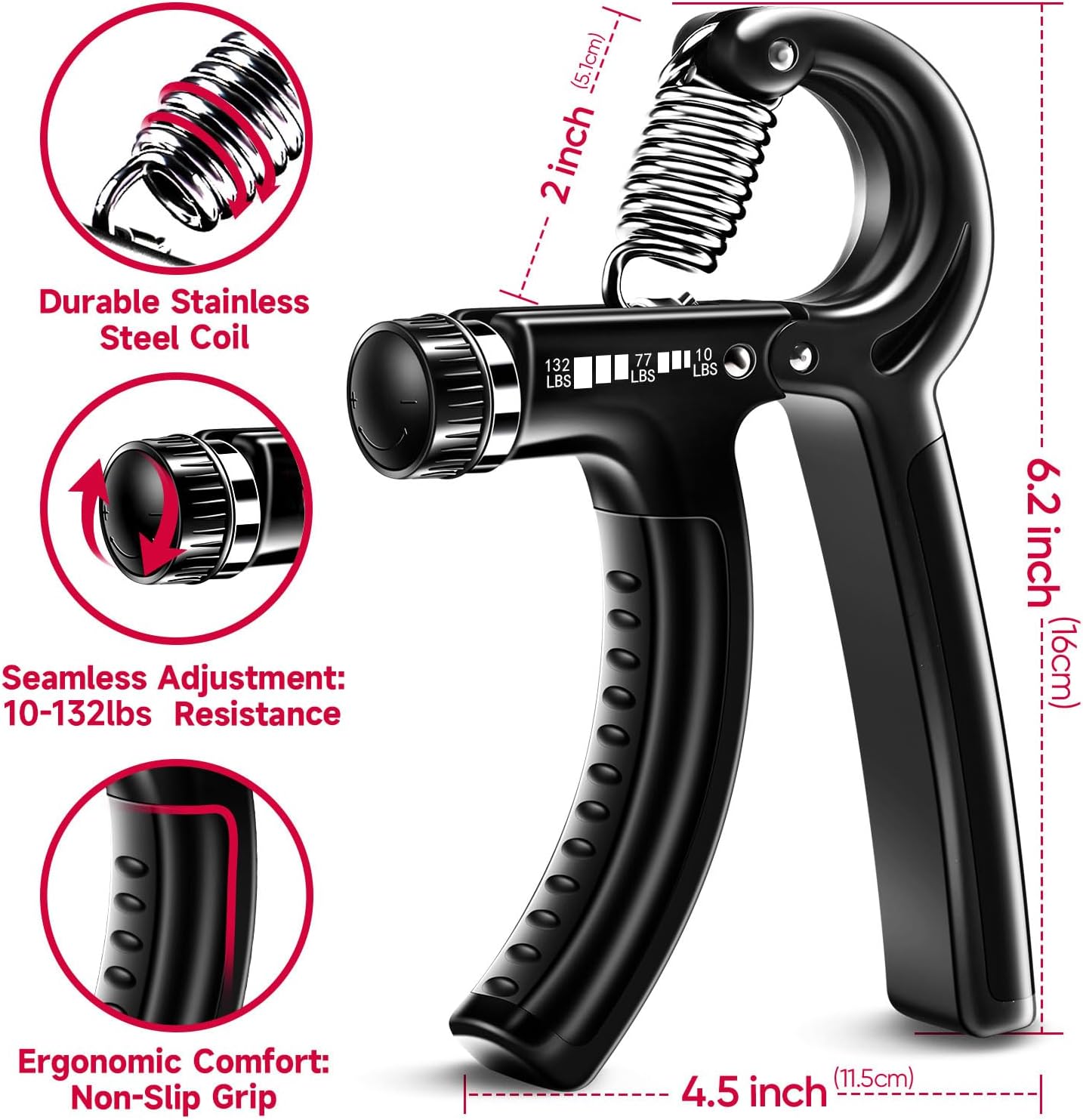  Gripmaster - adjustable hand amplifier set with 5 levels of resistance for grip and forearm strength-5
