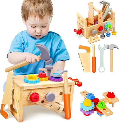 Woodcraft Kids Gereedschapskist - 29-delige houten werkbankset voor creatief spelen en ontwikkeling van vaardigheden