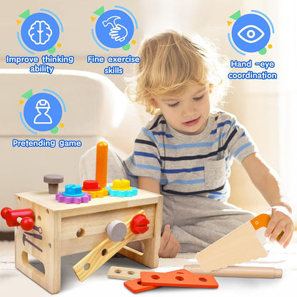Woodcraft Kids Gereedschapskist - 29-delige houten werkbankset voor creatief spelen en ontwikkeling van vaardigheden