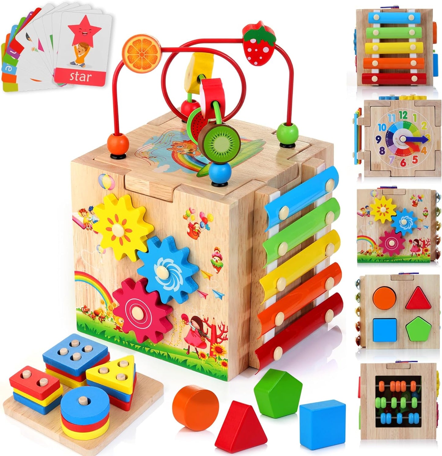Educube 8-in-1 – Montessori Wooden Activity Cube – Early Learning Fun for Toddlers