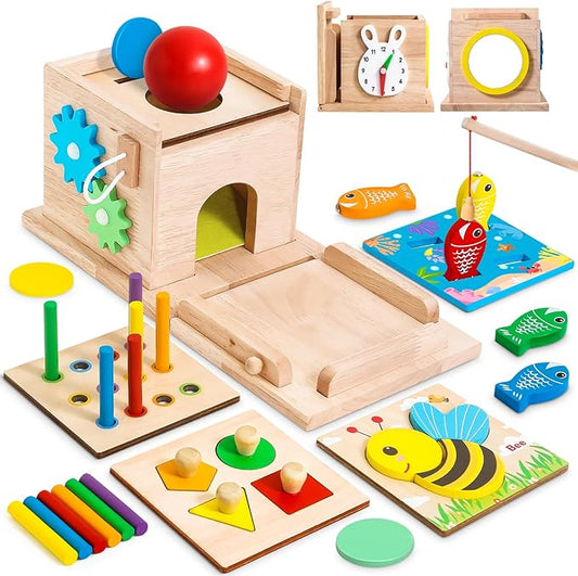 ActivityCube - Montessori houten leerspeelgoed met 8 activiteiten voor baby's vanaf 6 maanden