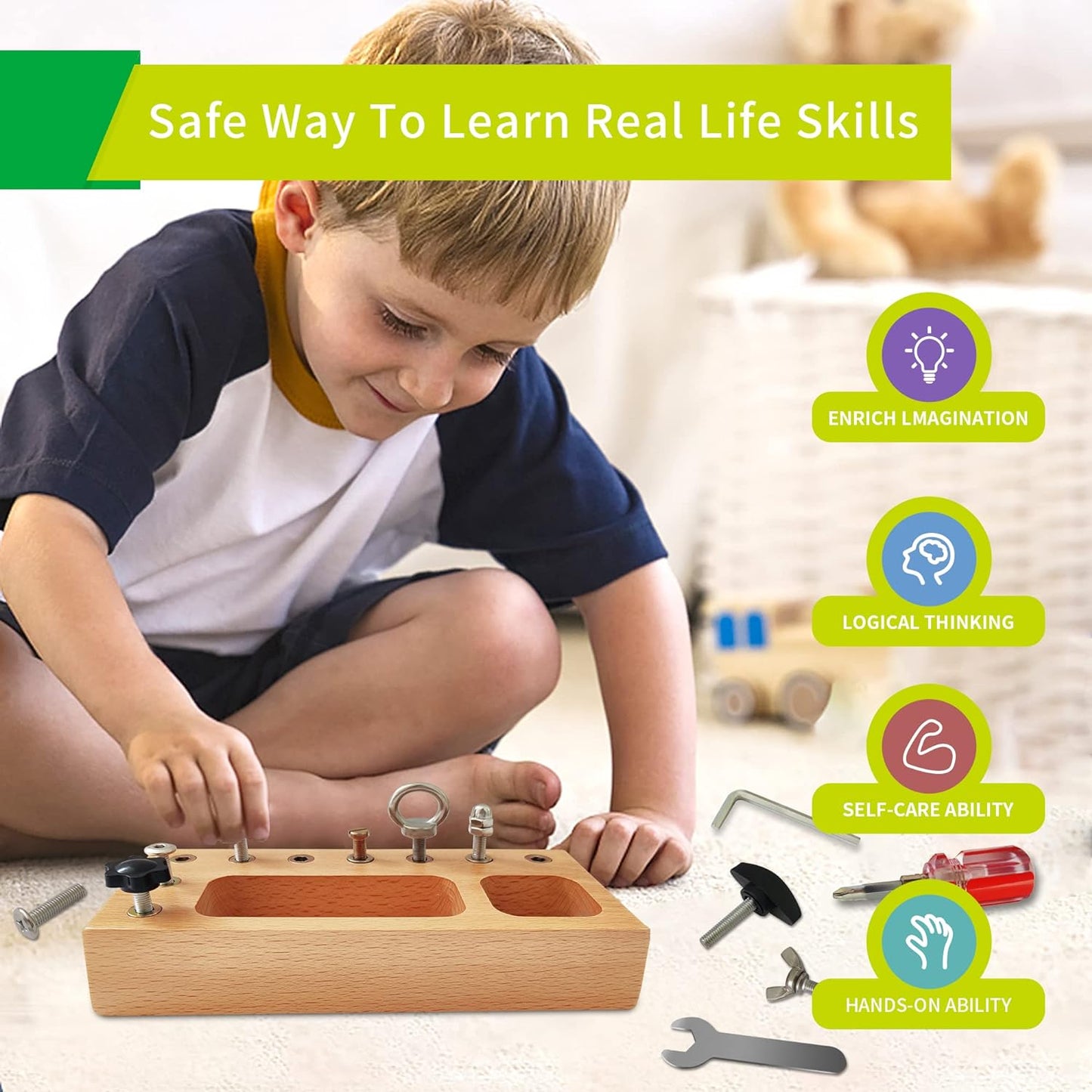 Skillcraft Busy Board - Montessori leerplank met echt gereedschap voor kinderen vanaf 3 jaar